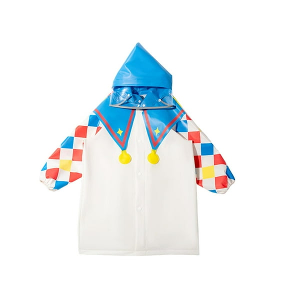 Almencla Kids Raincoat Cape with Hood Jacket with Backpack Position Portable EVA Rain Poncho Boys Rainwear for Outdoor Travel Children Blue and White