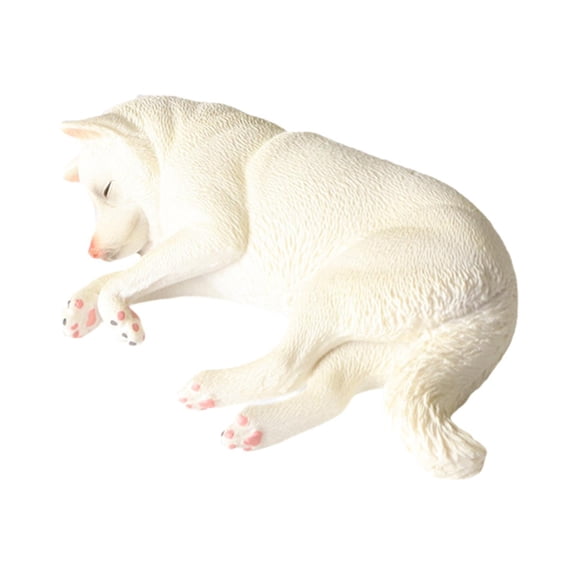Almencla Lifelike Dog Sculpture Figurines Miniacture Toy Fine Workmanship Gifts Sleeping Gog Model Realistic Animal Toy for Boys Girls White
