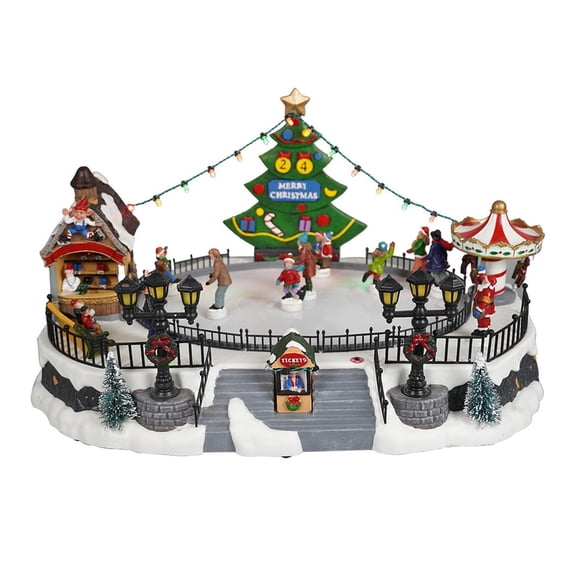 Almencla Lighted Christmas Music House Christmas Luminous House Crafts Musical Gifts Skiing Christmas Scene for Fireplace Bedroom Home