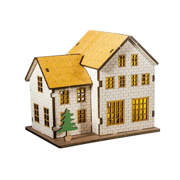 Almencla Lighted Miniature House Tiny House Mockup Garden House Ornament Wooden Craft, Christmas Cabin Model for Mantel Indoor Bedroom 11.7cmx8.6cmx10.4cm
