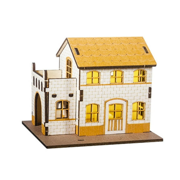 Almencla Lighted Miniature House Tiny House Mockup Garden House Ornament Wooden Craft, Christmas Cabin Model for Mantel Indoor Bedroom A 9.8cmx7.5cmx9.3cm