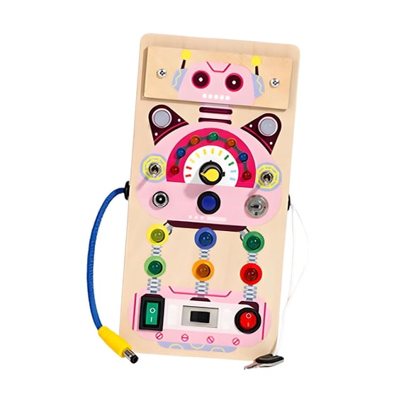 Almencla Montessori Switch Busy Board Travel Toy Educational Toy Activity Board Light Switching Toy with Led Lamp Up Switching for 1-3 pink
