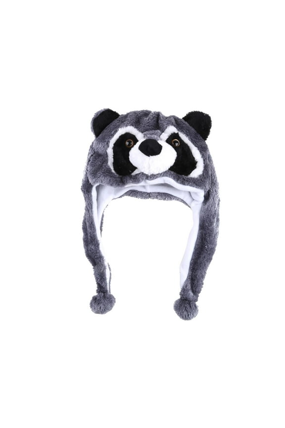 Plush Hat for Girls And Boys, Funny Hat with Ear Flaps for Party, Cosplay, Outdoor, Photo Prop Gray Raccoon