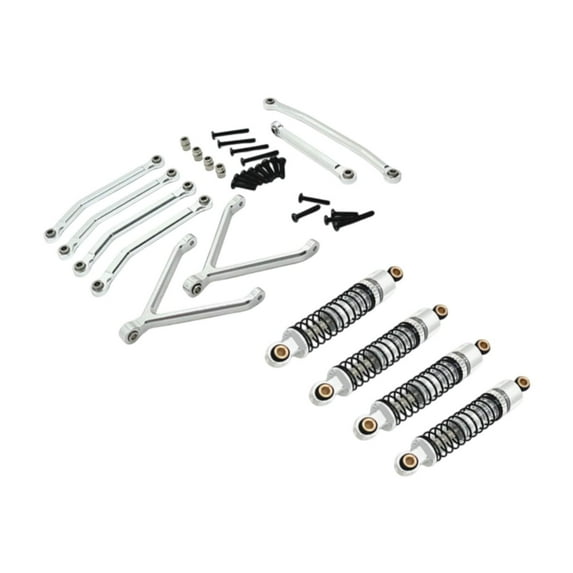 Almencla RC Car Accessories Links and Shocks Absorber Set Lightweight Sturdy Upgrade Replace RC Car Part for 1/24 RC Crawler Car Fcx24 Argent