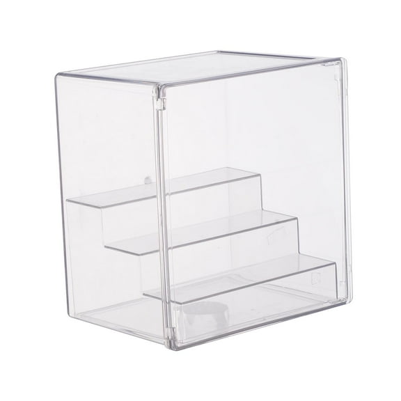 Almencla Showcase Display Case Storage Bin Dustproof Clear Display Stand Storage Box for Sundries Dolls Model Small Figurines Cars Toys Clear with steps