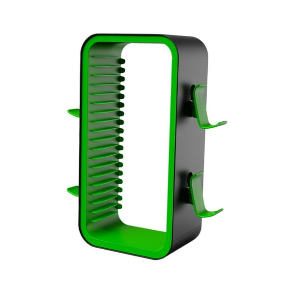 Almencla Video Game Storage Rack,Controller Stand Holder,Universal Stable Stand Professional Sturdy for 18 Game Disk,Game Disk Storage Black Green