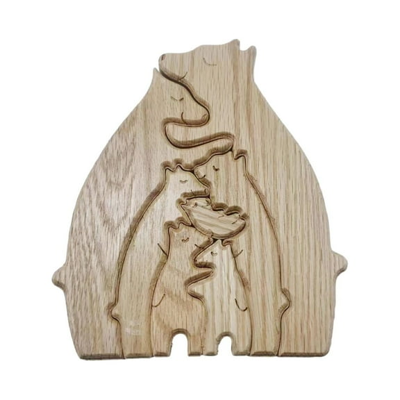 Almencla Wooden Art Puzzles Bear Families Puzzle Wooden Bear Jigsaw Sculptures Cute Table Decoration Educational Toy DIY Desktop Ornament