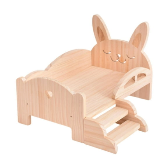 Almencla Wooden Miniature Bed Simulation for BJD Dolls Photo Props Cartoon Decorative Animal Shape Doll Accessories Wooden Furniture Bunny 29x18x12cm