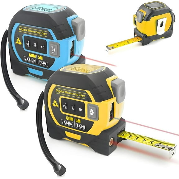 Almighty Ruler 3-in-1 Digital Measuring Tape - LCD Backlight,16Ft Tape,135/196Ft Rangefinder,Data Storage,Durable ABS Case,Perfect for Home & Professional Use & 2-Pack