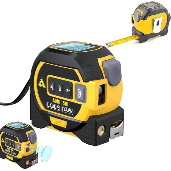 Almighty Ruler 3-in-1 Tape Measure - Digital Measuring Tape with Data Storage Function Vertical Crosshair Rangefinder, LCD Display, 16Ft Tape, 40M/135Ft Rangefinder (Blue)