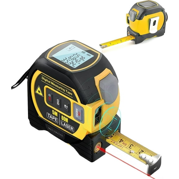 Almighty Tools Tape Measure 3-in-1 Laser Digital Measuring Tape Ruler-LCD Backlight 5M/16Ft Tape & Laser 40m/131Ft & 60m/197Ft Rangefinder,Crosshairs Markings,Data Storage,Durable ABS Case