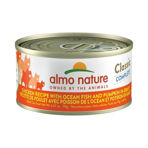Almo Nature: Classic Complete Cat 12 Pack: Chicken Recipe With Ocean Fish & Pumpkin In Gravy - 2.47oz Cans, Adult Cat Canned Wet Food, Grain Free, Daily Meal