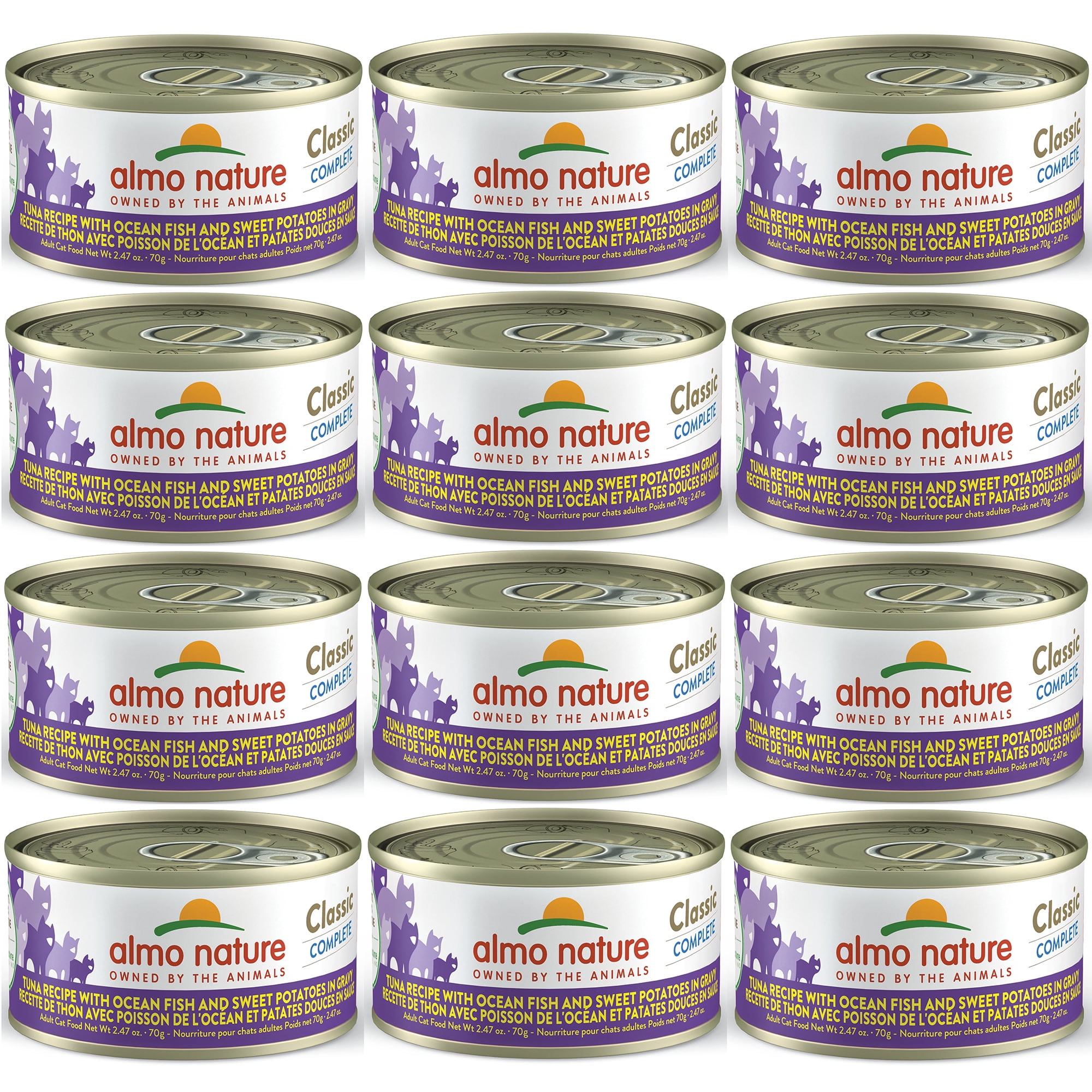Almo Nature: Classic Complete Cat 12 Pack: Tuna Recipe With Ocean Fish & Sweet Potatoes In Gravy - 2.47oz Cans, Adult Cat Canned Wet Food, Grain Free