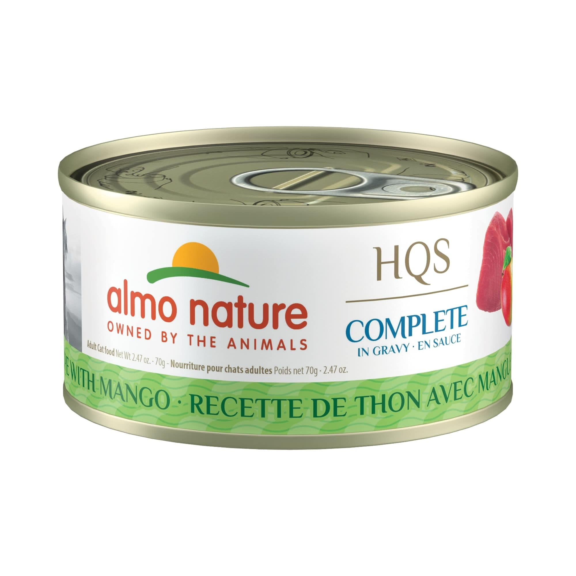 Almo Nature: HQS Complete Cat 12 Pack: Tuna Recipe With Mango in Gravy - 2.47oz Cans, Adult Cat Canned Wet Food, Grain Free, Daily Meal