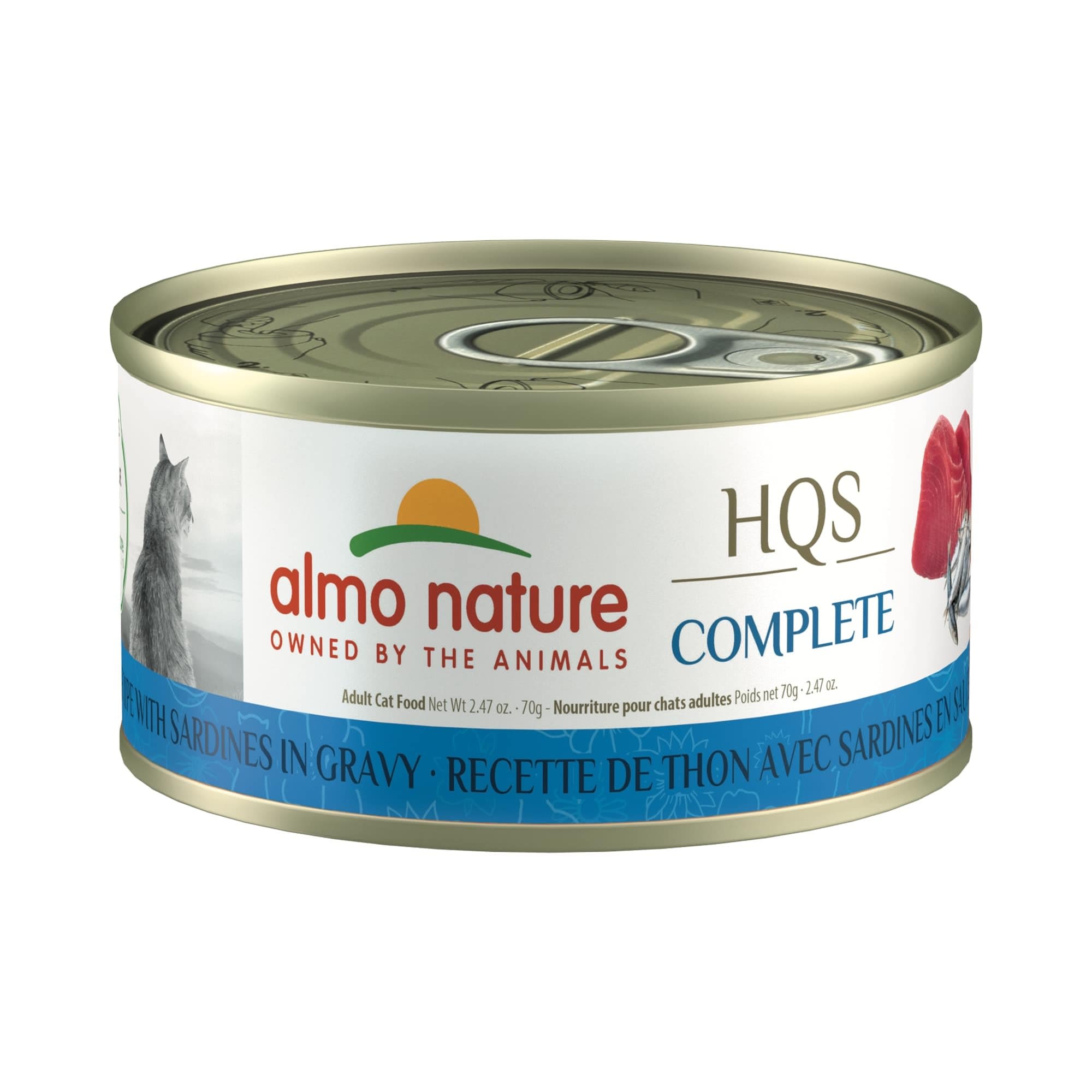 Almo Nature: HQS Complete Cat 12 Pack: Tuna Recipe With Sardines In Gravy - 2.47oz Cans, Adult Cat Canned Wet Food, Grain Free, Daily Meal