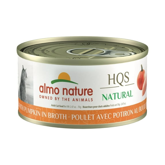 Almo Nature: HQS Natural Cat 24 Pack: Chicken With Pumpkin In Broth - 2.47oz Cans, Supplemental Adult Cat Can Wet Food, Limited Ingredient, Grain Free