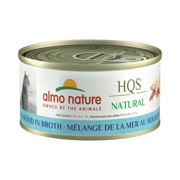 Almo Nature: HQS Natural Cat 24 Pack: Mixed Seafood In Broth - 2.47oz Cans, Supplemental Adult Cat Canned Wet Food, Limited Ingredient, Grain Free