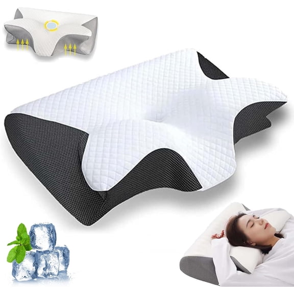 Almohada Japonesa Para Dormir, Japanese Pillows for Sleeping, Butterfly Pillow for Neck Pain, Ergonomic Cervical Memory Foam Pillows, Ultra Pain Relief Cooling Pillow for Neck Support (Black)