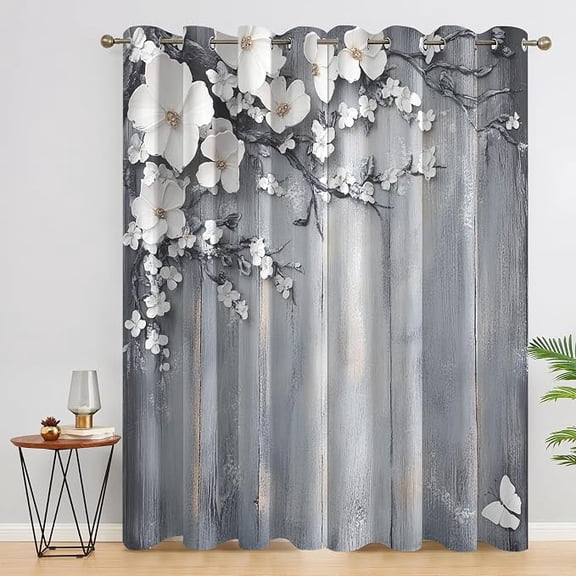 Almond Blossom Curtains for Bedroom Living Room, Rustic Wood Blackout Curtains & Home Decor, Floral Flower Farmhouse Window Treatments, Grommet Curtains 53"W x 84"L (Pack of 2)
