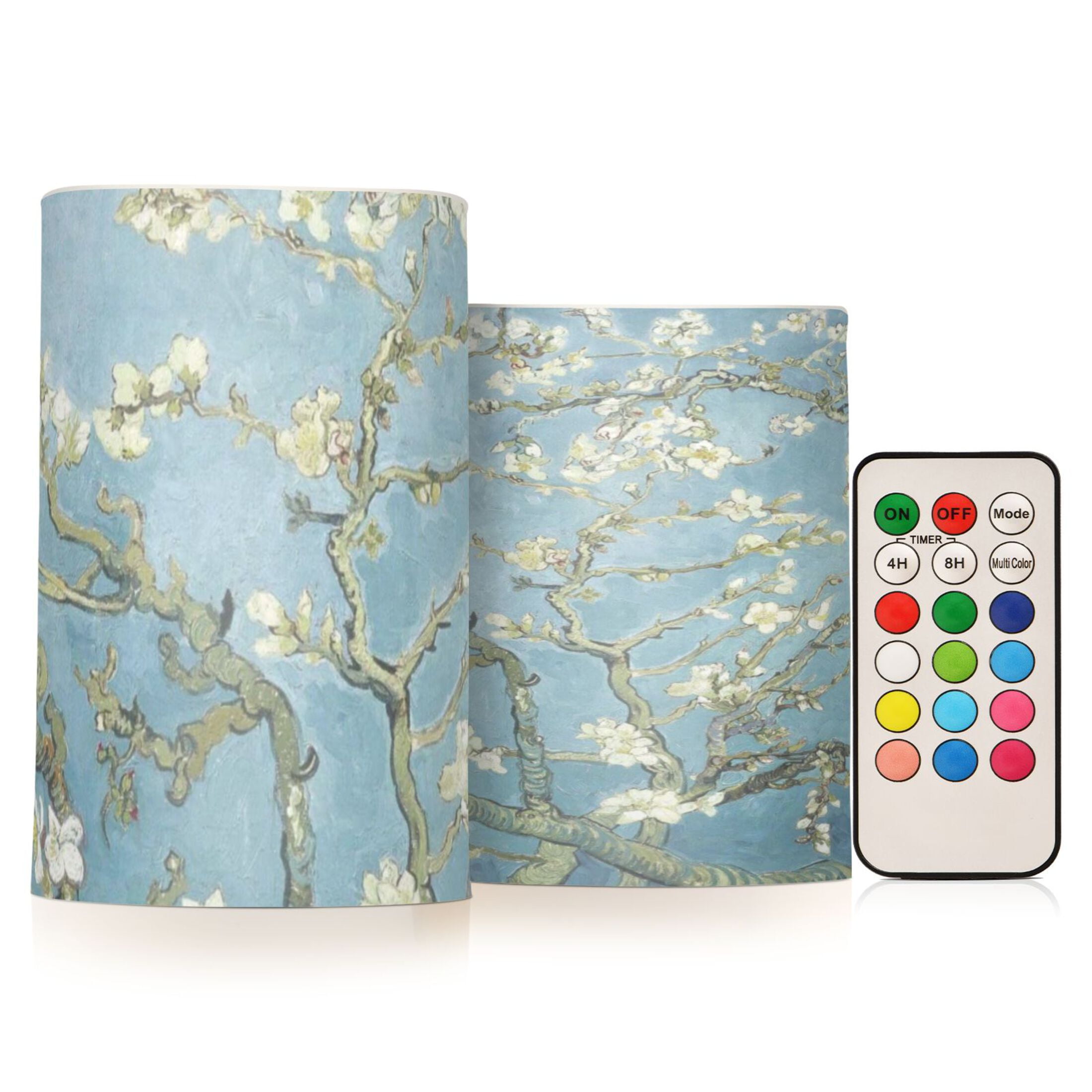 Almond Blossom Flickering Flameless Candles Battery Operated with Remote Timer LED Pillar Candles Set of 2