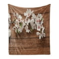 thumbnail image 1 of Almond Blossom Soft Flannel Fleece Blanket, Wooden Background with Flower Bloom Spring Nature Corsage Rustic, Cozy Plush for Indoor and Outdoor Use, 50" x 70", Green White and Brown, by Ambesonne, 1 of 6