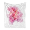 thumbnail image 1 of Almond Blossom Soft Flannel Fleece Throw Blanket, Cherry Flowers Outline Watercolor Paint Stain Background, Cozy Plush for Indoor and Outdoor Use, 50" x 60", Pale Pink Vermilion, by Ambesonne, 1 of 6