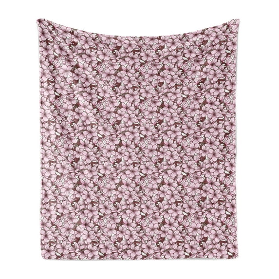 Almond Blossom Soft Flannel Fleece Throw Blanket, Ornamental Arrangement with Blooming Cherry Flowers Japan, Cozy Plush for Indoor and Outdoor Use, 50" x 60", Dried Rose Pale Pink, by Ambesonne