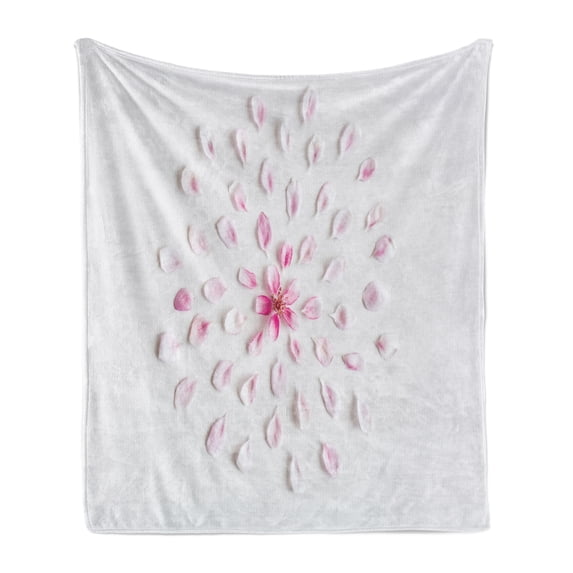 Almond Blossom Soft Flannel Fleece Throw Blanket, Sakura with Petals Botanical Arrangement Pastel Symbolic Illustration, Cozy Plush for Indoor and Outdoor Use, 60" x 80", Pink Pale Pink, by Ambesonne
