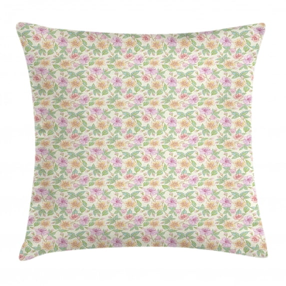 Almond Blossom Throw Pillow Cushion Cover, Colorful Arrangement of Flowers Cottage Garden Hand Drawn Flower Corsage, Decorative Square Accent Pillow Case, 16" X 16", Multicolor, by Ambesonne