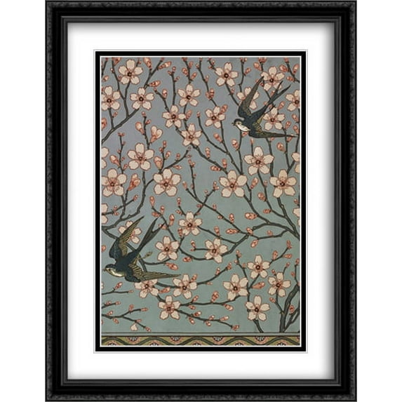 Almond Blossom and Swallow (Wallpaper Design) 2x Matted 28x36 Large Black Ornate Framed Art Print by Walter Crane
