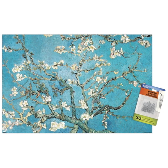 Almond Branches In Bloom by Vincent van Gogh Wall Poster with Push Pins, 14.725" x 22.375"
