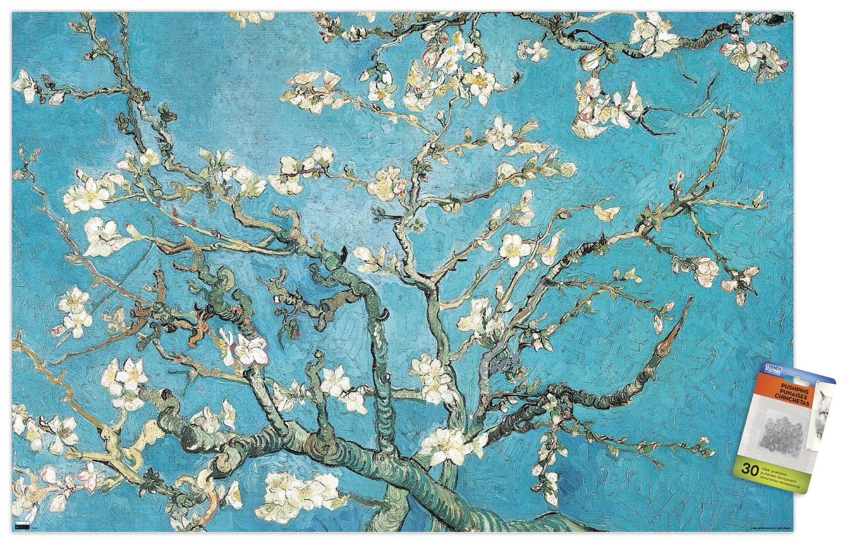 Almond Branches In Bloom by Vincent van Gogh Wall Poster with Push Pins, 22.375" x 34"