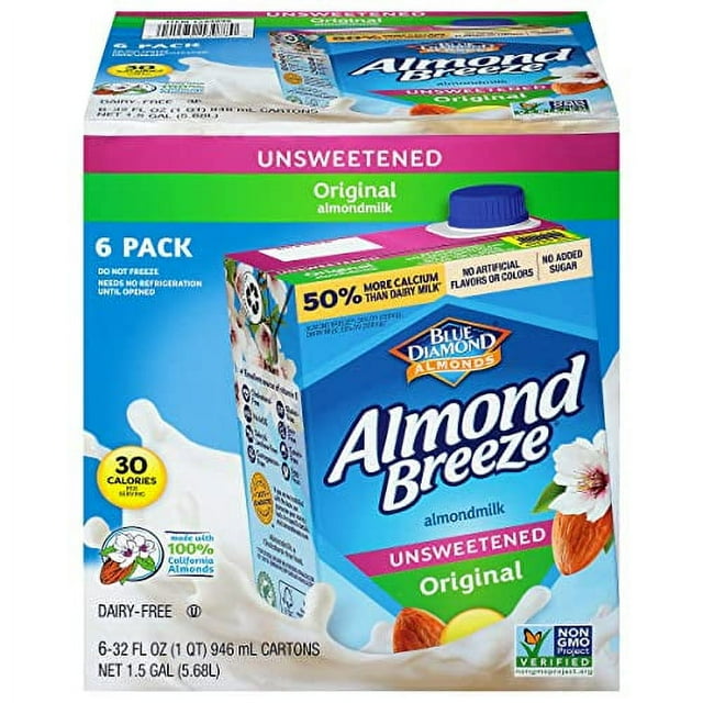 Almond Breeze Dairy Free Almondmilk Unsweetened Original 32 Oz Boxes, 6