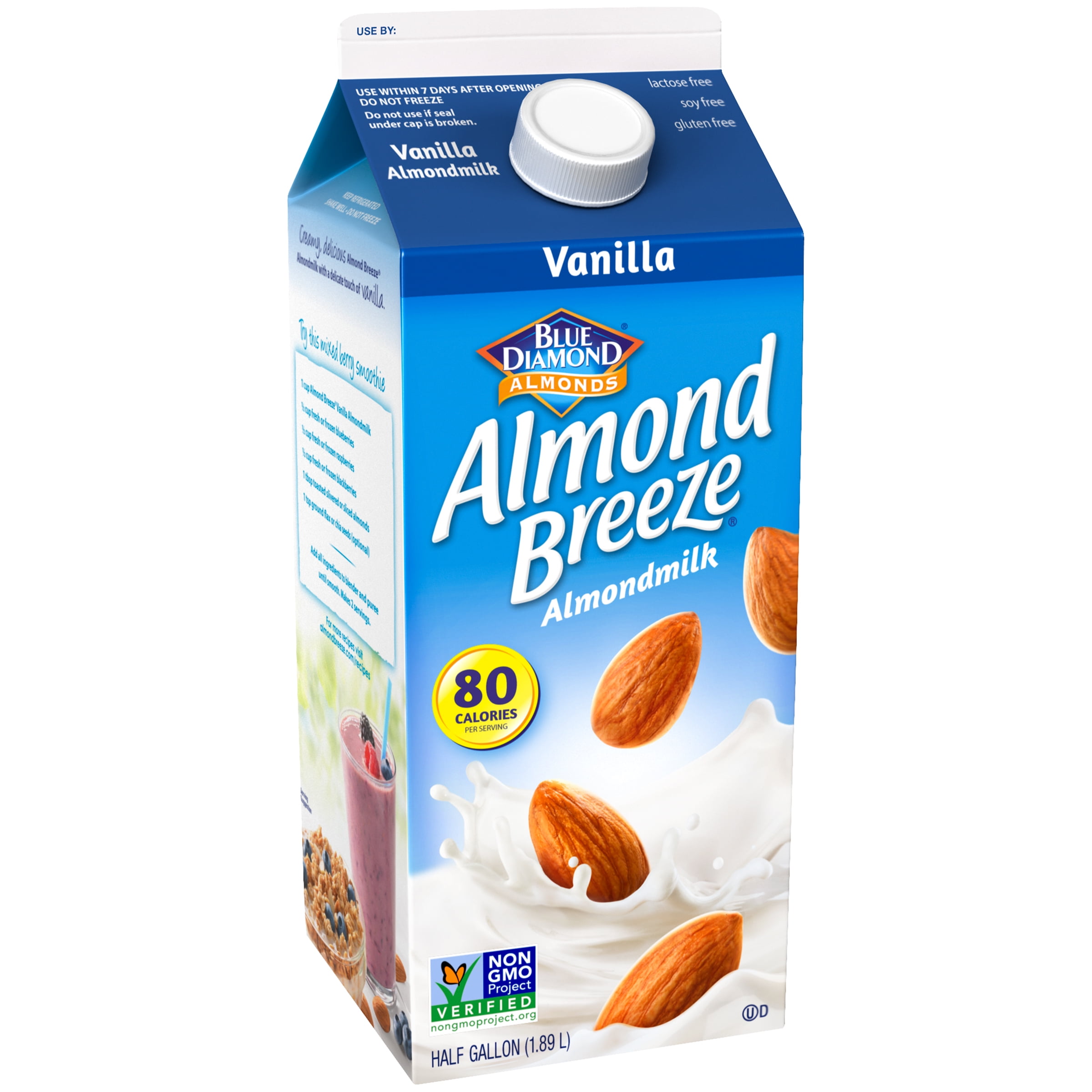 BLUE DIAMOND Almond Breeze Vanilla Almond Milk, Dairy Free, 64 oz, Refrigerated, Cardboard Bottle