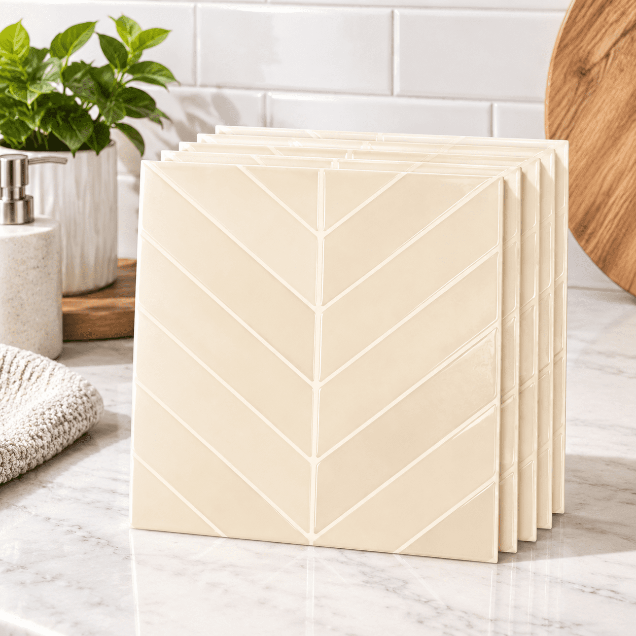 Almond Chevron Shape Peel and Stick 3D Tiles, 12.56 x 12.48 x 0.83 ...