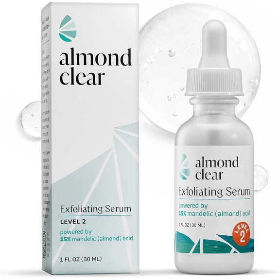 Almond Clear Mandelic Acid Level 2 Serum, Extra Strength Body Exfoliant, Helps Improve Appearance of Body Acne, Folliculitis & Ingrown Hairs, for Dark Spots on Buttocks, Back & Chest, 1 Fl Oz