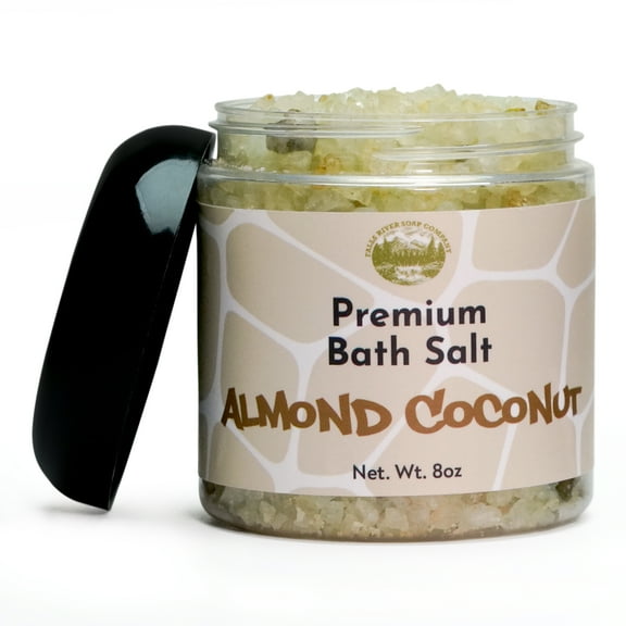 Almond Coconut Salt Scrub - 8oz Detox Bath Salt Body Scrub, Great as a Face Scrub & Exfoliating Body Scrub for Acne Scars, Stretch Marks, Foot Scrub, Great Gifts For Women - Falls River Soap Company