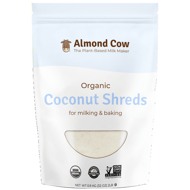 Almond Cow Organic Shredded Coconut, 2 Pounds, Unsweetened Coconut Flakes NonGMO, Vegan