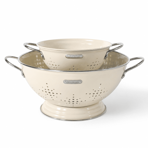 Almond Cream Metal Colander 2-Pack 2qt & 6qt Heavy Duty Kitchen Strainer Set