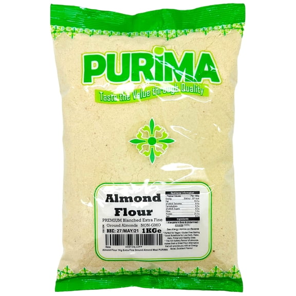 Almond Flour 1KG Extra Fine - Finely Ground Almonds 1 KG Meal Premium Natural Blanched Powder Low Carb Gluten Free Baking Primal Keto Bread Paleo Diets Vegan PURIMA - Bulk Packaging
