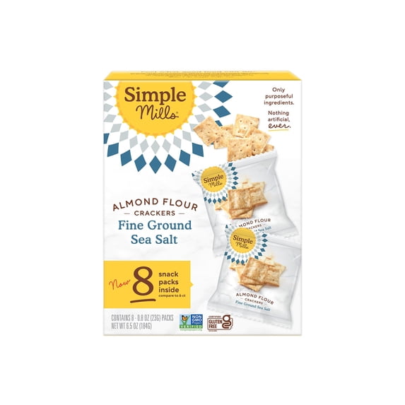 Almond Flour Crackers Snack Packs Sea Salt 8 Count Pack Simple Mills Of 1