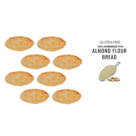 Almond Flour Pita Bread, Homemade 100% Blanched Almond Halal, Baked, 8 Count, 6 Inch