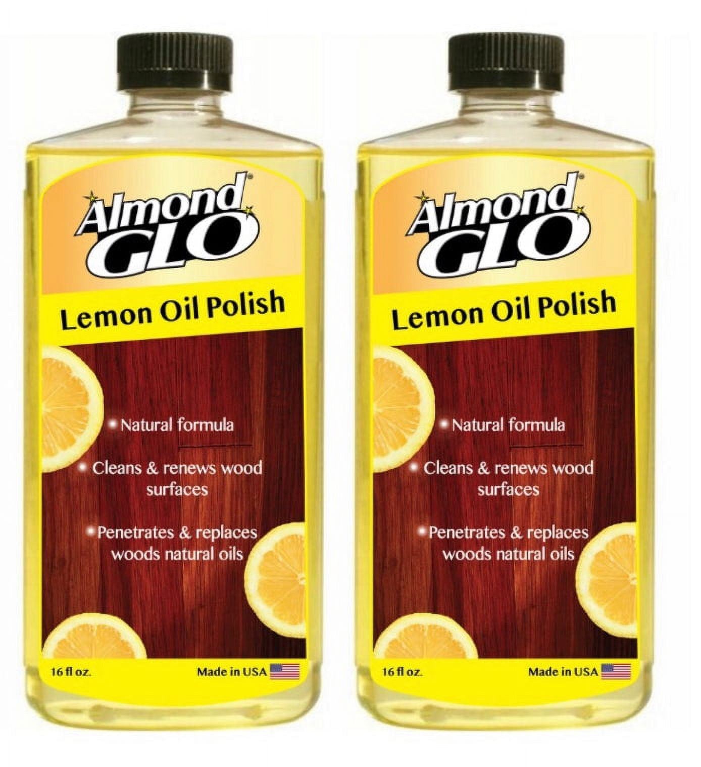 Almond Glo 2 Pack Lemon Oil Polish, 16 Oz Natural Lemon Scented Wood Cleaner & Furniture Polish