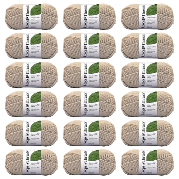 Loops & Threads Almond Impeccable Yarn - Medium Weight Yarn for Knitting, Crochet, Weaving, Arts & Crafts, 18 Pack