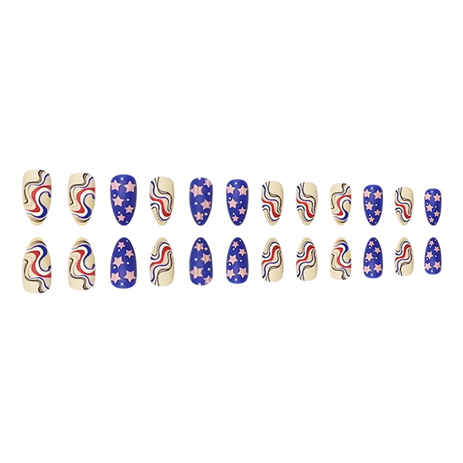 Almond Nail Piece Pure Desire Independence Day Frosted Lines Blue And