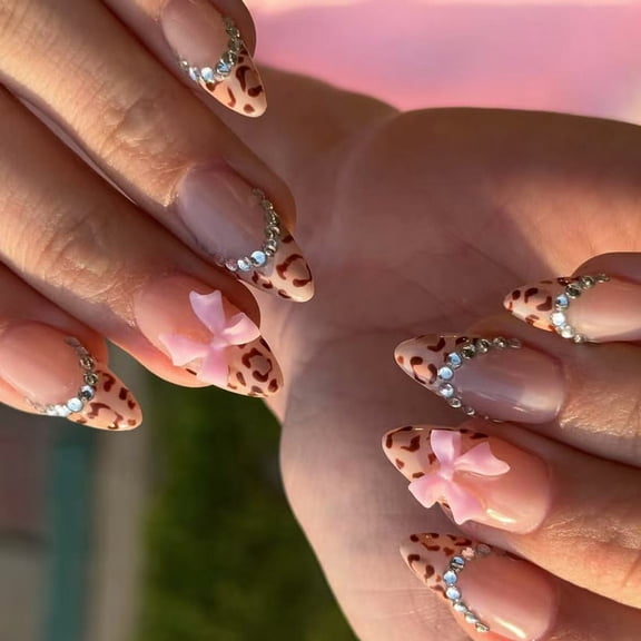Almond Nails Tips Fake Nails Glues On Nails On Nails Bows Press On Nails Artificial False Nails for Womens Girls