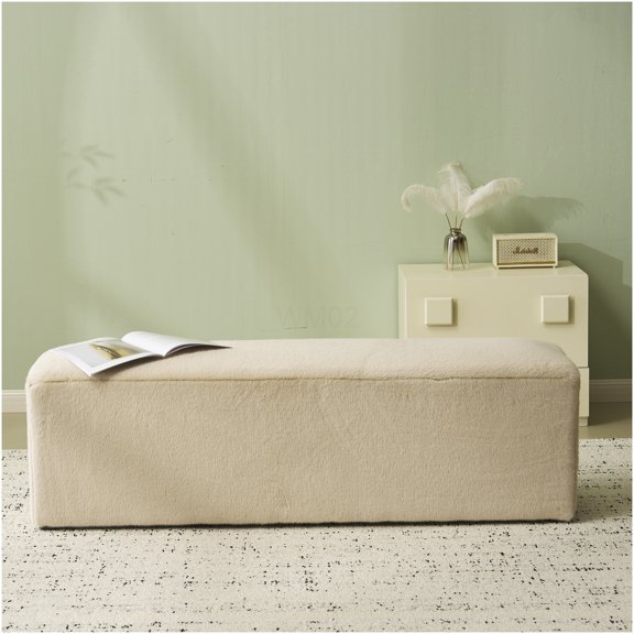 Almond Plush Ottoman Footstool, Extra Long Upholstered Bench with Cloud-Like Comfort for Living Room Bedroom
