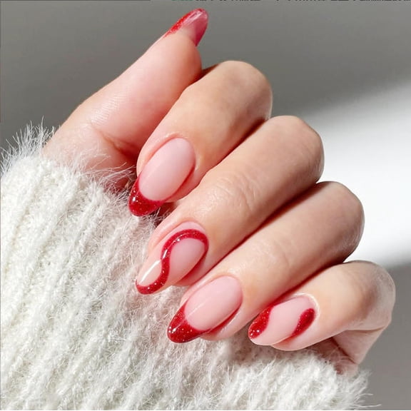Almond Press On Nails Medium - Soft Gel Ombre Fake Nails , Semi-Transparent Reusable Glue On Nails in 16 Sizes - 24PCS Stick On Nails Kit