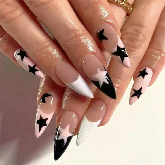 Almond Press on Nails Glossy Fake Nails on Nails in 12 Sizes,24Pcs French Nails Tips for Nails Art Decorations