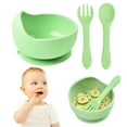 thumbnail image 1 of Almond Silicone Suction Cup And Spoon Set Baby Bowl Non Breakable Baby Feeding Utensils Stage 1 Self Feeding Weaning Food First Set/ Baby Tableware Green, 1 of 9